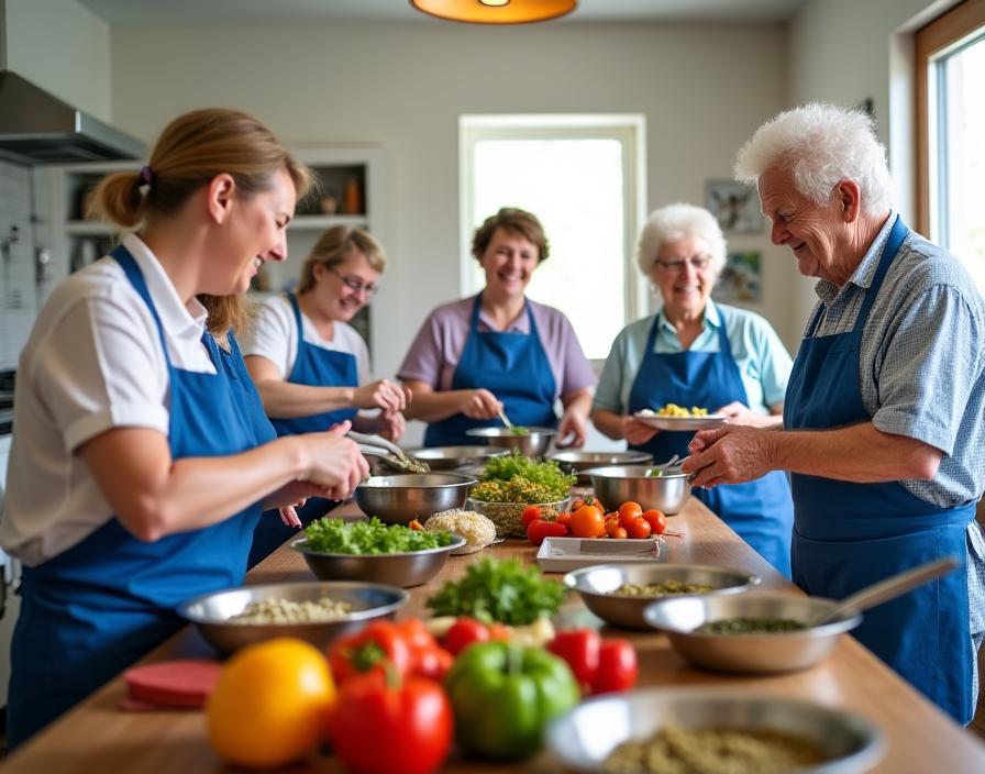 Residents participating in an international cooking class