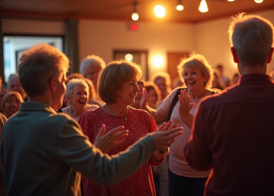 Live musical performance for senior residents in the community hall