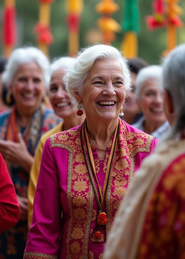 Diverse group of seniors celebrating a cultural festival together